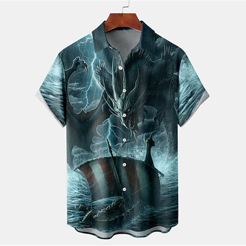 

Men's Shirt 3D Print Rudder Turndown Street Casual Button-Down Print Short Sleeves Tops Designer Casual Fashion Breathable Green / Summer