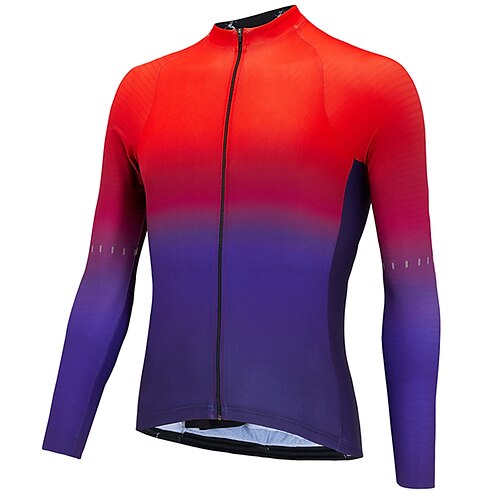 

21Grams Men's Cycling Jersey Long Sleeve Bike Top with 3 Rear Pockets Mountain Bike MTB Road Bike Cycling Breathable Quick Dry Moisture Wicking Reflective Strips Red Gradient Polyester Spandex Sports