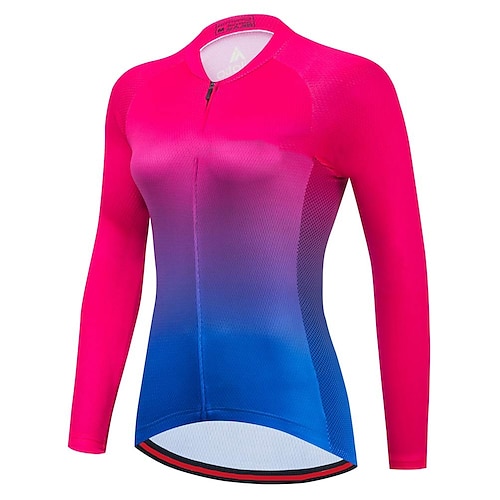 

21Grams Women's Cycling Jersey Long Sleeve Bike Top with 3 Rear Pockets Mountain Bike MTB Road Bike Cycling Breathable Quick Dry Moisture Wicking Reflective Strips Red Gradient Polyester Spandex