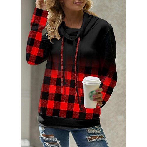 

Women's Sweatshirt Pullover Plaid Checkered Print Daily Sports 3D Print Active Streetwear Hoodies Sweatshirts Blue Purple Orange