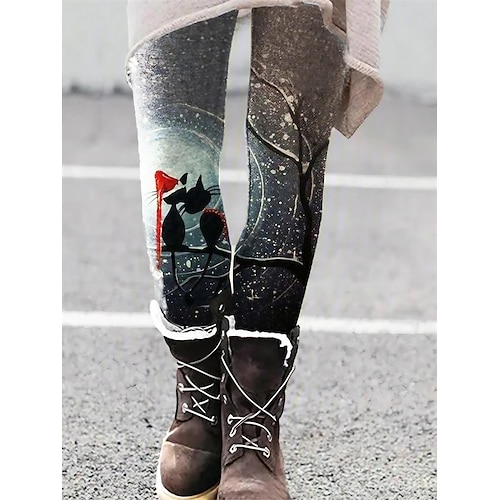 

damemode tights leggings print fuld længde bukser dagligt mikroelastisk kat geometrisk mave kontrol numseløft skinny billede farve 8 2xl