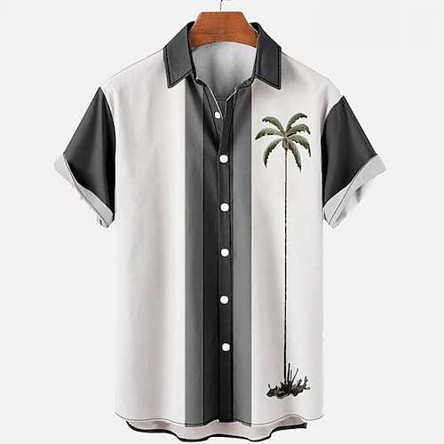 

Men's Seersucker Shirt Graphic Color Block Coconut Tree Turndown Green Blue Orange Dark Gray Street Daily Short Sleeve Button-Down Print Clothing Apparel Lightweight Soft Breathable Comfortable