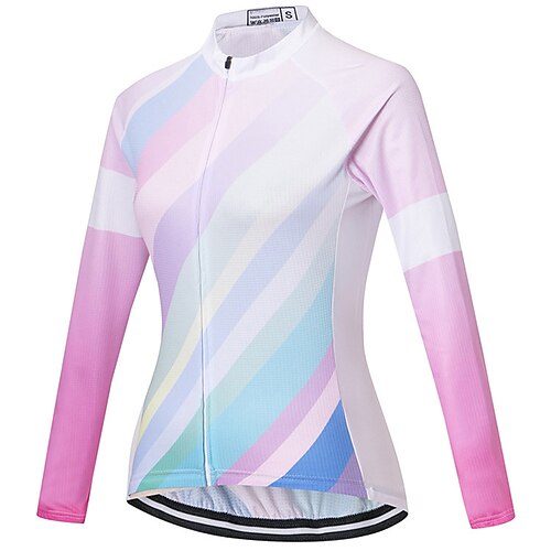 

21Grams Women's Cycling Jersey Long Sleeve Bike Top with 3 Rear Pockets Mountain Bike MTB Road Bike Cycling Breathable Quick Dry Moisture Wicking Reflective Strips Rosy Pink Stripes Geometic