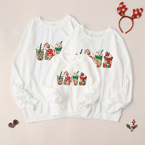 

Family Look Christmas Sweatshirt Graphic Snowman Christmas pattern Daily Print White Long Sleeve Casual Matching Outfits