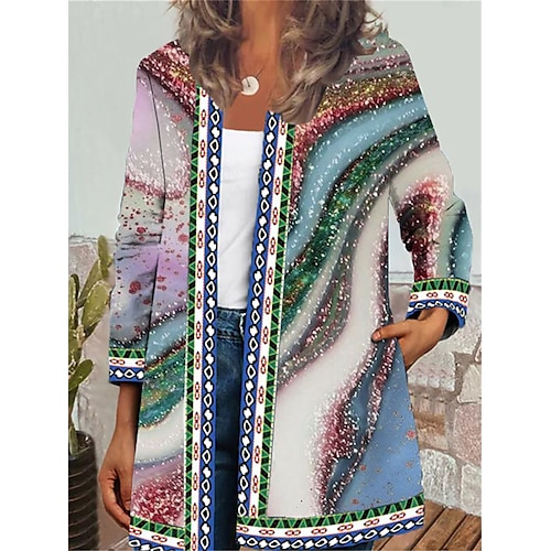 

Women's Casual Jacket Breathable Daily Wear Vacation with Pockets Open Front Crewneck Street Style Color Gradient Regular Fit Outerwear Long Sleeve Winter Fall Rainbow S M L XL XXL 3XL