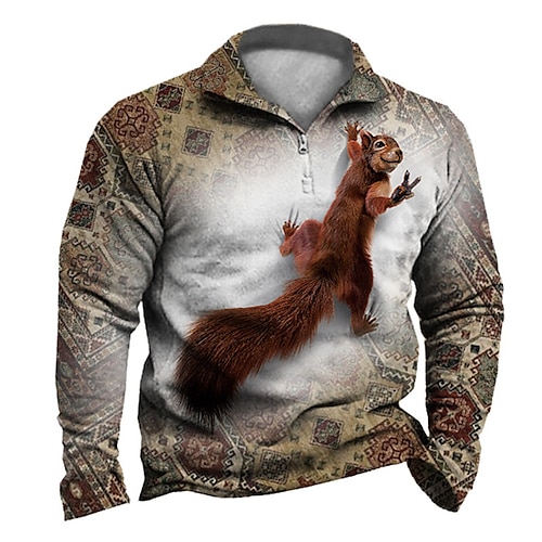 

Men's Unisex Zip Up Sweatshirt Pullover Graphic Prints Squirrel Zipper Print Daily Sports 3D Print Designer Casual Hoodies Sweatshirts Long Sleeve Brown