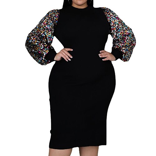 

kvinners pluss størrelse arbeidskjole color block turtleneck langermet vinter stilig arbeid elegant knelang kjole date gå ut kjole