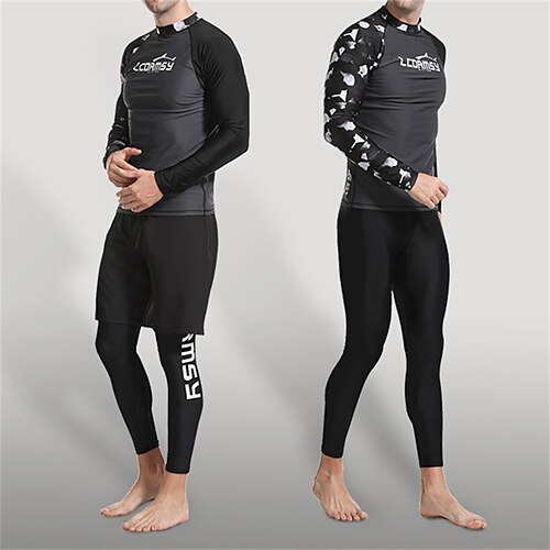 

Men's Rash Guard Dive Skin Suit UPF50 Breathable Quick Dry Long Sleeve Diving Suit Bathing Suit 2 Piece Swimming Diving Surfing Beach Patchwork Printed Spring Summer Autumn / High Elasticity