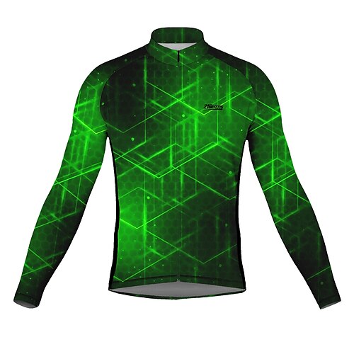 

21Grams Men's Cycling Jersey Long Sleeve Bike Top with 3 Rear Pockets Mountain Bike MTB Road Bike Cycling Breathable Quick Dry Moisture Wicking Reflective Strips Green Polyester Spandex Sports