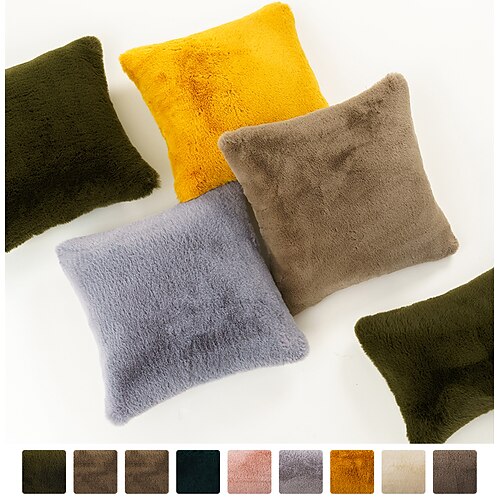 

Decorative Throw Pillow Cover Soft Faux Rabbit Fur Warm Square Cushion Cases for Sofa Bedroom Living Room