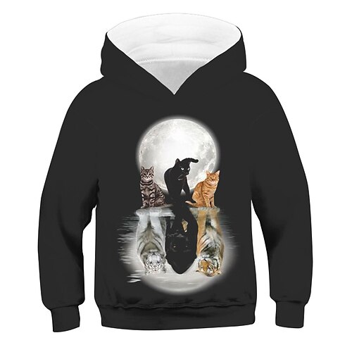 

Kids Boys Hoodie Animal Outdoor 3D Print Long Sleeve Pocket Active 3-13 Years Winter Black