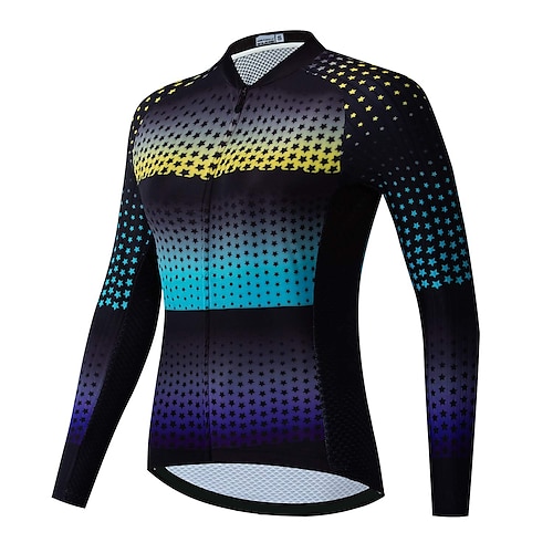 

21Grams Men's Cycling Jersey Long Sleeve Bike Top with 3 Rear Pockets Mountain Bike MTB Road Bike Cycling Breathable Quick Dry Moisture Wicking Reflective Strips Black Polka Dot Polyester Spandex