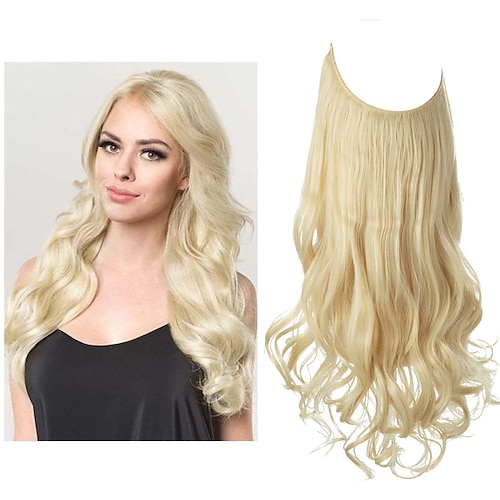 

Invisible Wire Hair Extensions Long Wavy Curly Synthetic Hair Piece for Women Adjustable Headband Heat Friendly Fiber