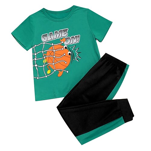 

Kids Boys T-shirt Pants Clothing Set 2 Pieces Short Sleeve Green Graphic Patterned Letter Print Street Sports Vacation Fashion Comfort Cool Daily 3-12 Years