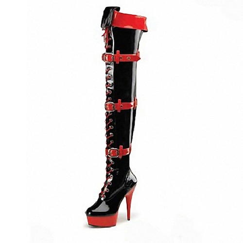 

bottes de danse pour femme chaussures de pole dance stilettos de performance cuissardes bottes plateforme à lacets mince talon haut bout rond fermeture éclair boucle adulte noir rouge blanc noir