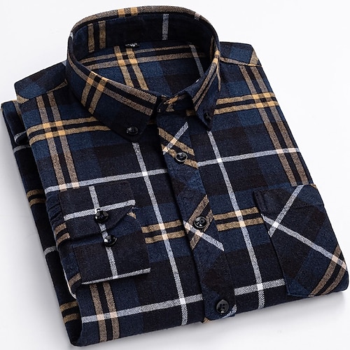 

Men's Dress Shirt Plaid Check Shirt Graphic Prints Square Neck Casual Daily Long Sleeve collared shirts Clothing Apparel Designer