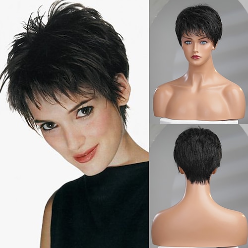 

HAIRCUBE Human Hair Black Short Wave Wigs With Bangs for Women Daily