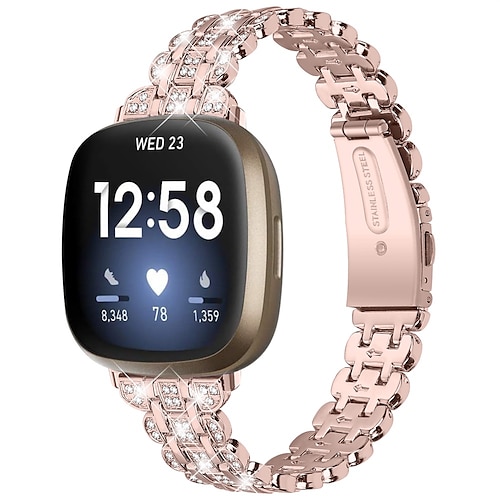

Smart Watch Band Compatible with Fitbit Versa 3 / Sense Versa 4 / Sense 2 Stainless Steel Alloy Rhinestone Smartwatch Strap Bling Diamond Metal Clasp Adjustable Jewelry Bracelet Replacement Wristband