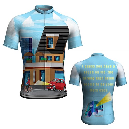 

21Grams Men's Cycling Jersey Short Sleeve Bike Top with 3 Rear Pockets Mountain Bike MTB Road Bike Cycling Breathable Quick Dry Moisture Wicking Reflective Strips Blue Graphic Polyester Spandex Sports
