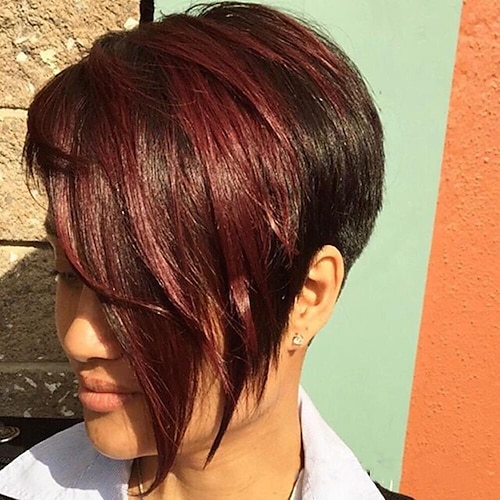 

Short black 99J Bob Wig Burgundy Red Short Bob Human Hair Wigs With Fringe for Women Straight Remy Hair machine made Wigs With Bangs