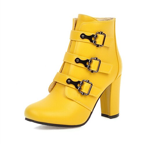 

Women's Boots Daily Booties Ankle Boots Winter Buckle High Heel Chunky Heel Square Toe Sweet PU Leather Zipper Solid Colored Black Yellow White