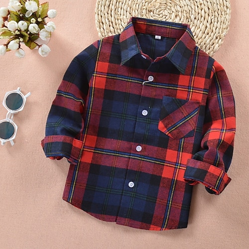 

Chemise Enfants Garçon Plaid Extérieur manche longue Actif Coton 2-12 ans Hiver Rouge