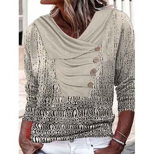 

Women's Plus Size Tops Blouse Graphic Ruched Button 3/4 Length Sleeve V Neck Festival Daily Vacation Polyester Spring Fall khaki