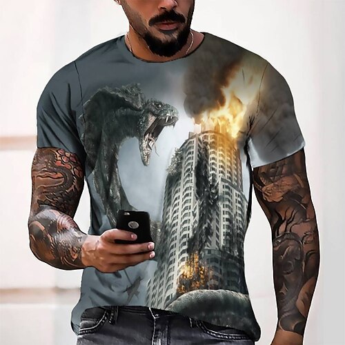 

Men's T shirt Tee Tee Graphic Round Neck Gray Short Sleeve 3D Print Casual Daily 3D Print Tops Fashion Cool Designer Comfortable / Summer / Summer