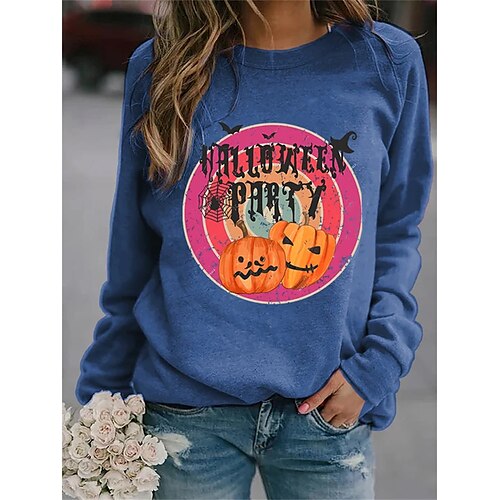 

Women's Sweatshirt Pullover Pumpkin Halloween Print Halloween Casual Daily Hot Stamping Cotton Casual Clothing Apparel Hoodies Sweatshirts Loose Fit Green White