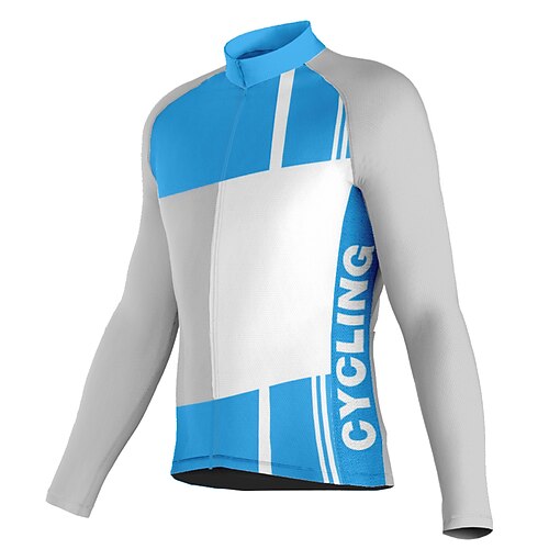 

21Grams Men's Cycling Jersey Long Sleeve Bike Top with 3 Rear Pockets Mountain Bike MTB Road Bike Cycling Breathable Quick Dry Moisture Wicking Reflective Strips Blue Color Block Polyester Spandex