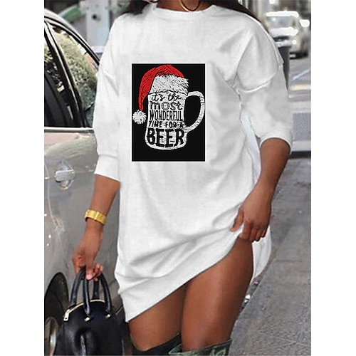 

Women's T Shirt Dress Tee Dress Shift Dress Short Mini Dress White Long Sleeve Print Letter Print Fall Winter Crew Neck Casual Fashion Loose 2022 S M L XL XXL 3XL / Casual Dress