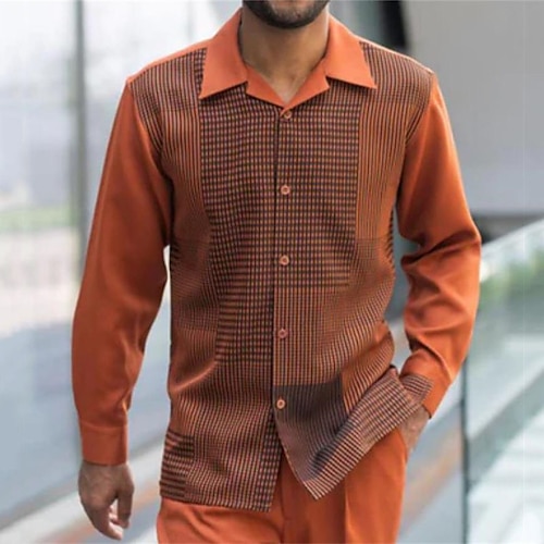 

Men's Shirt 3D Print Plaid Turndown Street Casual Button-Down Print Long Sleeve Tops Designer Casual Fashion Breathable Orange