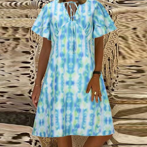 

Women's A Line Dress Floral Dress Knee Length Dress White Blue Short Sleeve Floral Tie Dye Print Spring Summer V Neck Casual Modern Loose 2022 S M L XL XXL / Casual Dress
