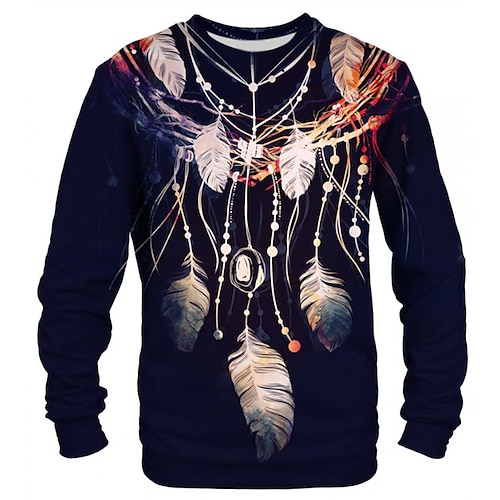 

Men's Unisex Sweatshirt Graphic Prints Feather Print Outdoor Street Daily 3D Print Basic Sports Hoodies Sweatshirts Long Sleeve Navy Blue