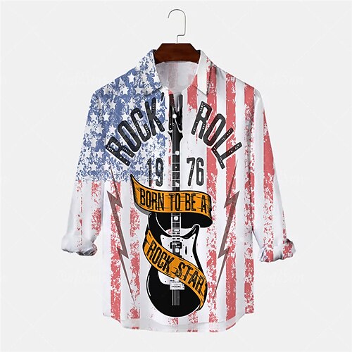 

Men's Shirt Letter National Flag Turndown Blue Long Sleeve 3D Print Outdoor Street Button-Down Print Tops Fashion Designer Casual Breathable