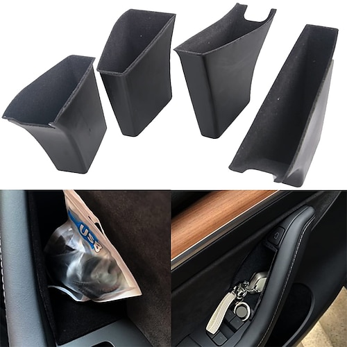 

Model 3 Model Y Door Side Storage Box Handle Pocket Armrest Flocked Passenger Storage Tray Container 4Pcs Universal Interior Accessories