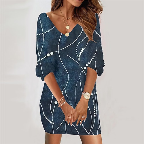 

Women's Casual Dress Bodycon Short Mini Dress Green Blue Wine 3/4 Length Sleeve Print Color Gradient Print Fall Winter V Neck Casual Vacation Loose 2022 S M L XL XXL 3XL