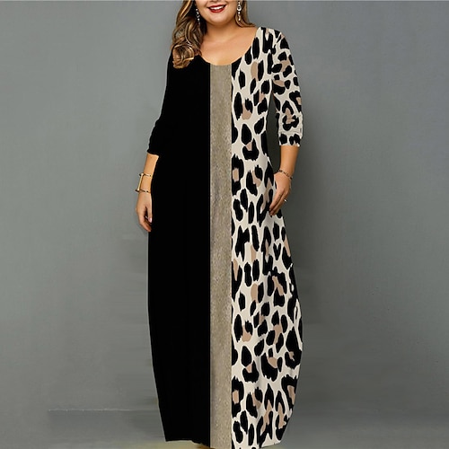 

Women's Plus Size Casual Dress Striped U Neck Long Sleeve Fall Winter Casual Vintage Maxi long Dress Causal Daily Dress / 3D Print