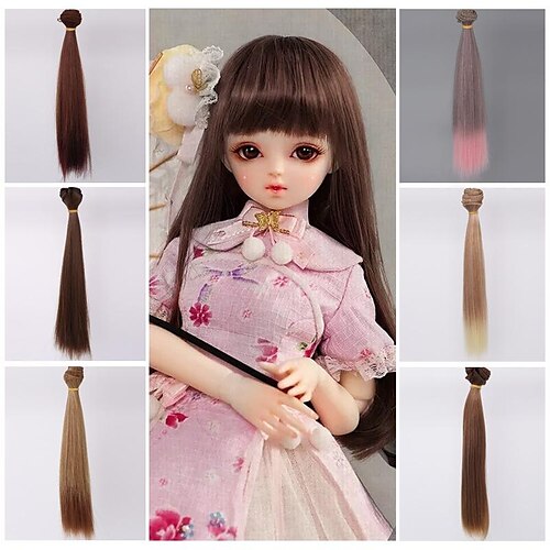 

Doll DIY Wig Doll Making Wig Straight Curly Synthetic Fiber Wig Hair High Temperature Fashion Imitation Wool Roll Doll Hair for DIY 1/3 1/4 1/6 BJD SD Doll Wigs