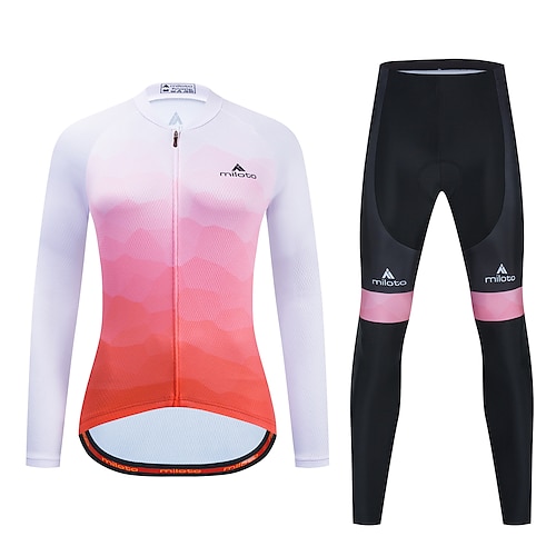 

Miloto Women's Cycling Jersey with Tights Long Sleeve Winter PinkWhite Bike Clothing Suit Spandex Sports Clothing Apparel / Stretchy