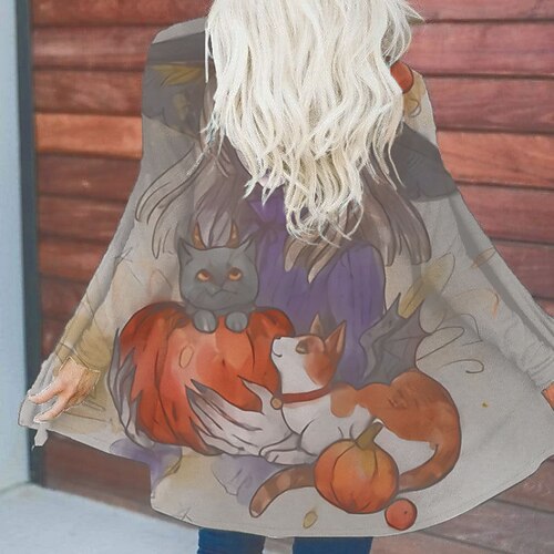 

Women's Casual Jacket Warm Breathable Outdoor Halloween Vacation Casual Daily Pocket Print Cardigan Turndown Active Comfortable Street Style Halloween Print Regular Fit Outerwear Long Sleeve Winter