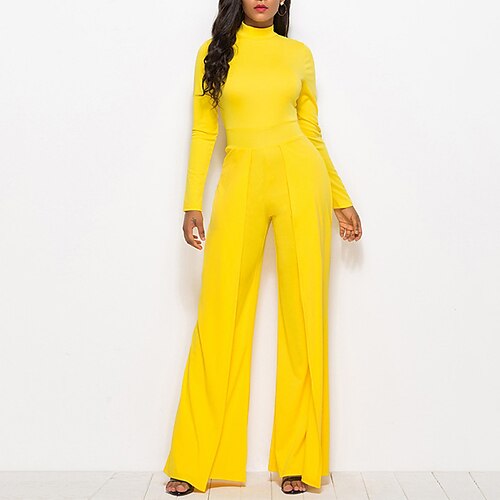 

Women's Jumpsuit High Waist Solid Color Stand Collar Elegant Street Going out Regular Fit Long Sleeve Yellow Wine Royal Blue M L XL Winter