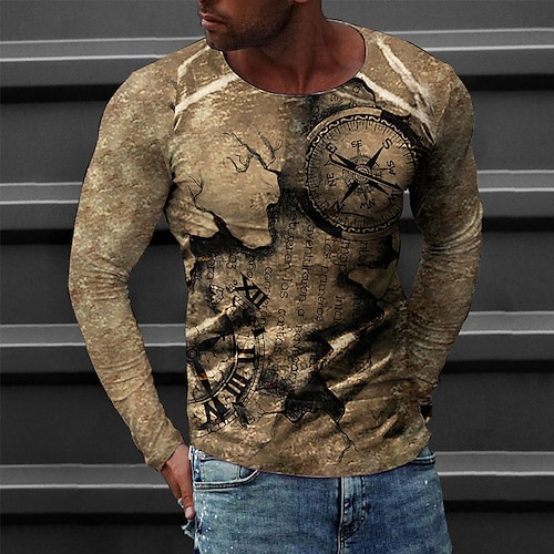 

Men's T shirt Tee Tee Graphic Round Neck Brown Long Sleeve 3D Print Casual Daily Print Tops Fashion Designer Comfortable Big and Tall