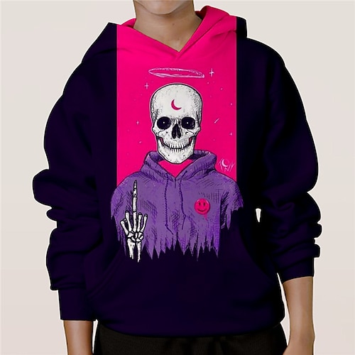 

Kids Boys Halloween Hoodie Skull Outdoor 3D Print Long Sleeve Pocket Active 3-13 Years Winter Black