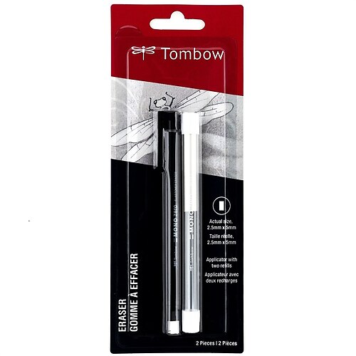 

Tombow Mono Zero Eraser Value Pack Rectangle 2.5mm. Precision Tip Pen-Style Eraser with Refill