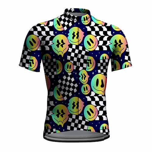 

21Grams Men's Cycling Jersey Short Sleeve Bike Top with 3 Rear Pockets Mountain Bike MTB Road Bike Cycling Breathable Quick Dry Moisture Wicking Reflective Strips Dark Blue Plaid Checkered Polyester