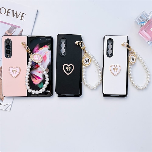 

Phone Case For Samsung Galaxy Flip Z Fold 3 Z Fold 4 Portable Flip with Wrist Strap Butterfly Solid Colored PC Metal PU Leather