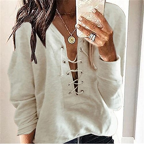 

Women's Sweatshirt Solid Color Lace up Casual Daily Sports Casual Streetwear Hoodies Sweatshirts Black Pink Light Grey
