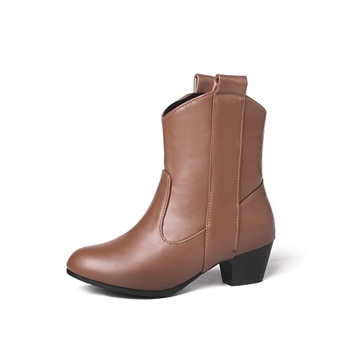 

Women's Boots Daily Booties Ankle Boots Winter Chunky Heel Round Toe Classic PU Leather Loafer Solid Colored Dark Brown Black Yellow
