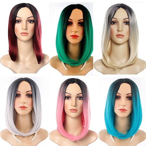

Beauty COS Anime Wig Chemical Fiber Dyeing in the Color Gradient Bobo Wave Wig Full Headgear Blue Green Black Gray